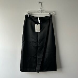 CO black satin midi skirt